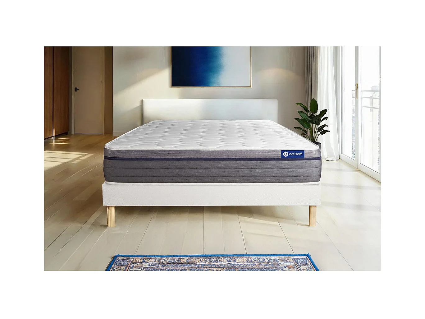 Ensemble matelas Latex+Mémoire de forme ACTILATEX ZEN 180x200 Maxi épaisseur 7zones de confort + sommier KIT blanc