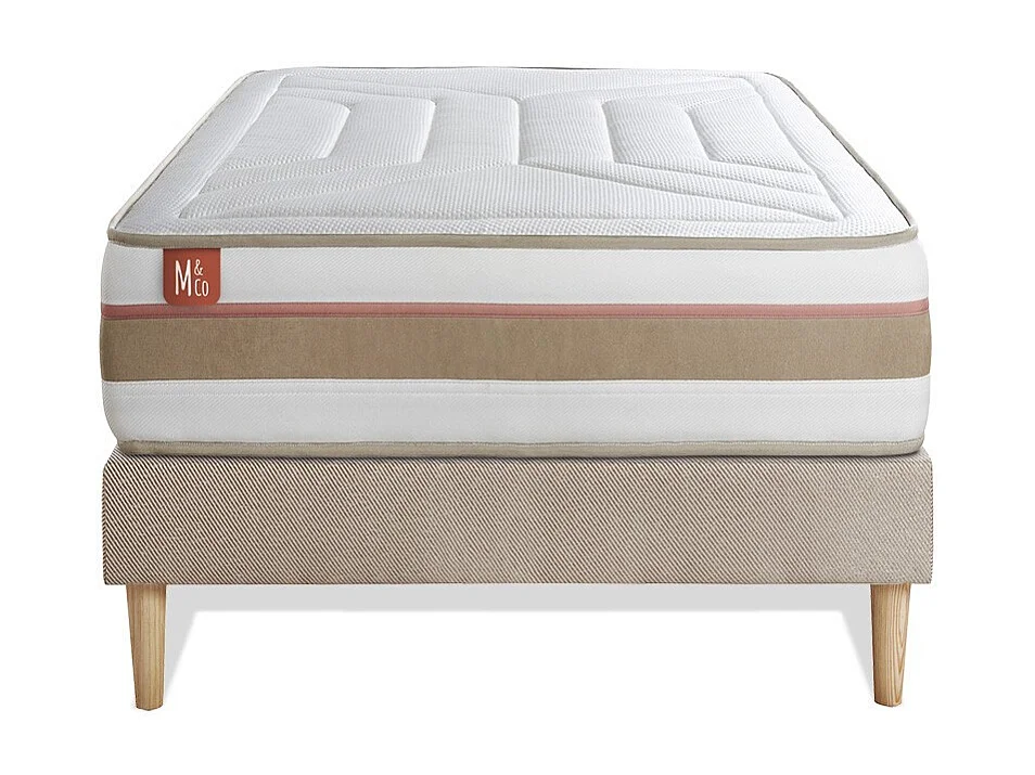 Ensemble LE TENDRE 90x190cm Ressorts ensachés + Mémoire de forme 7 zones de confort - Ep. 28cm + sommier kit Beige