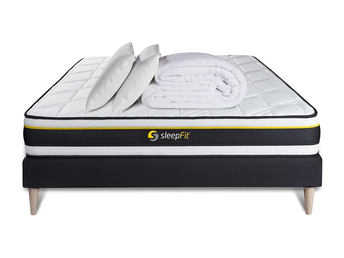 Pack prêt à dormir 180x200 matelas SOFT + sommier kit noir + 2 oreillers mémoire de forme 60x40cm + Couette Percale 260x240cm
