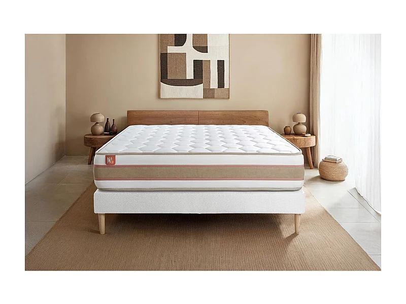 Ensemble LE DÉLICAT 90x200cm Ressorts ensachés + Mémoire de forme 5 zones de confort - Ep. 26cm + sommier kit Blanc