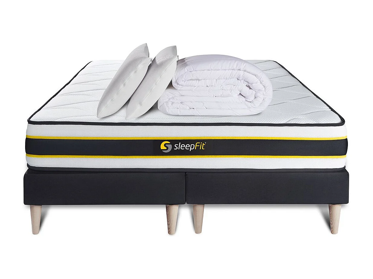 Pack matelas FLEXY 160x200 + double sommiers noir 80x200 + Couette + 2 oreillers
