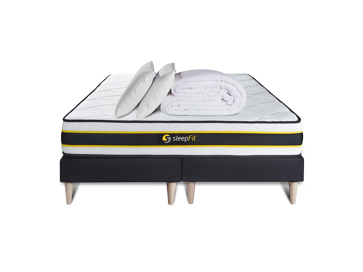 Pack matelas FLEXY 160x200 + double sommiers noir 80x200 + Couette + 2 oreillers