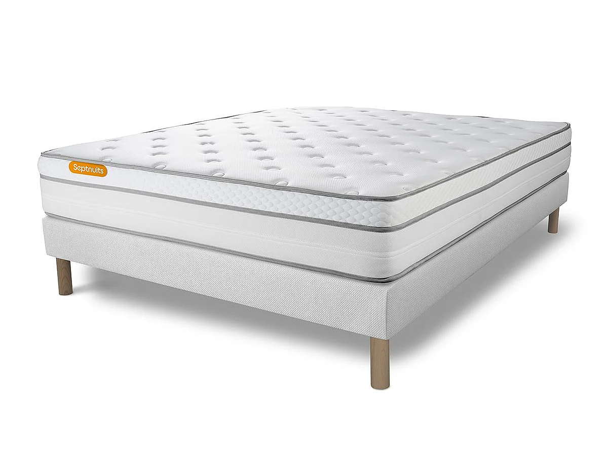 Matelas + sommier 160x200 Memo Luxe Ressorts ensachés + mémoire de forme 5 zones de confort MAXI épaisseur
