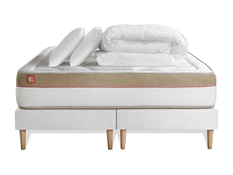 Pack prêt à dormir matelas LE COSY 200x200cm Mémoire de forme - Ep. 30cm + double sommiers Blanc + 2 oreillers + couette