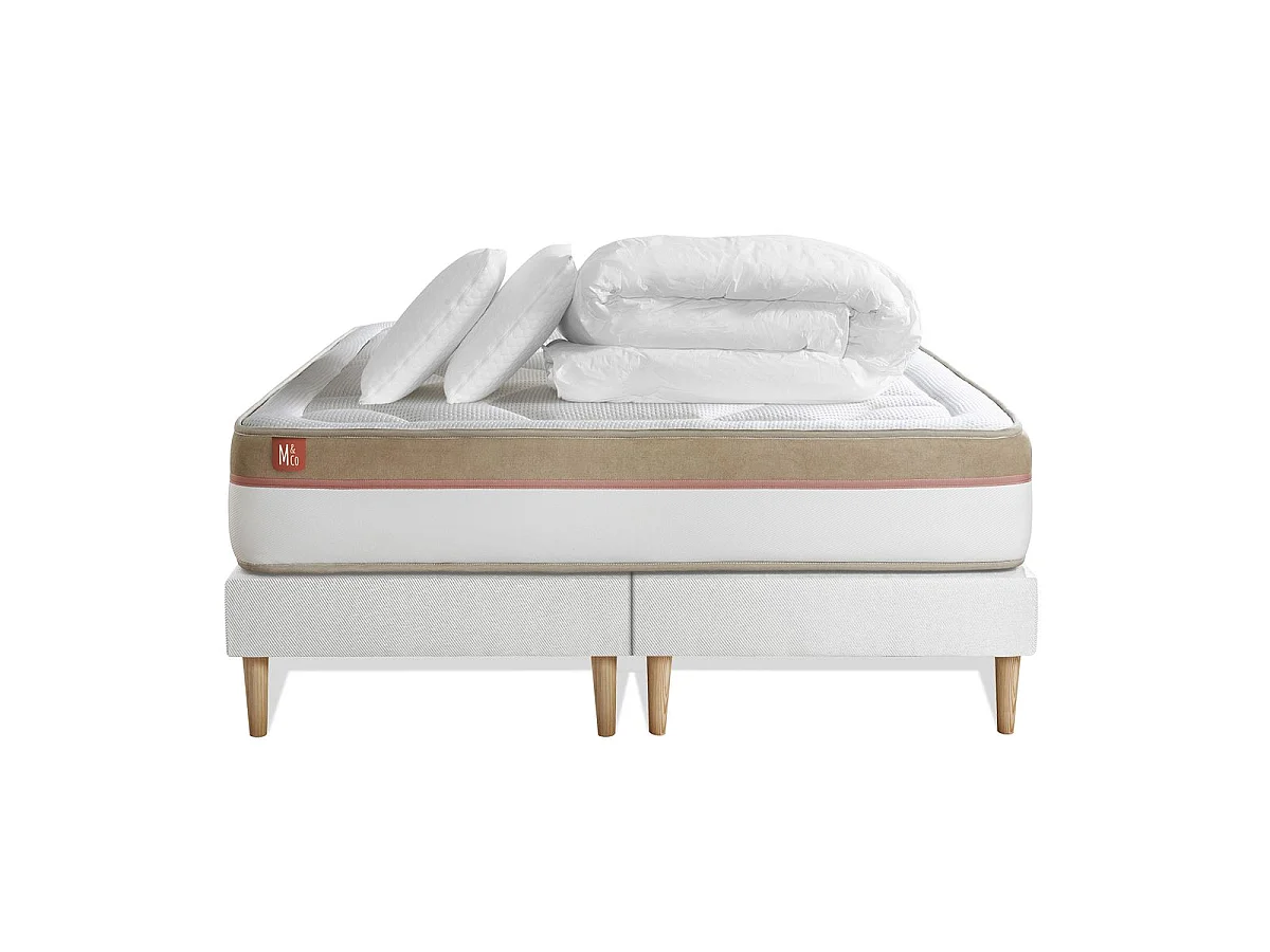 Pack prêt à dormir matelas LE COSY 200x200cm Mémoire de forme - Ep. 30cm + double sommiers Blanc + 2 oreillers + couette