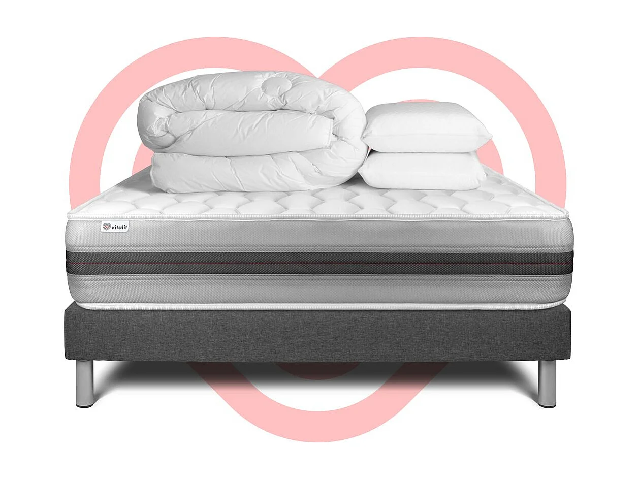 Compleet bedpakket - Matras 140x190 cm + Boxspring met latten (in kit) + 2 kussens + Dekbed - Vitalspring Recover