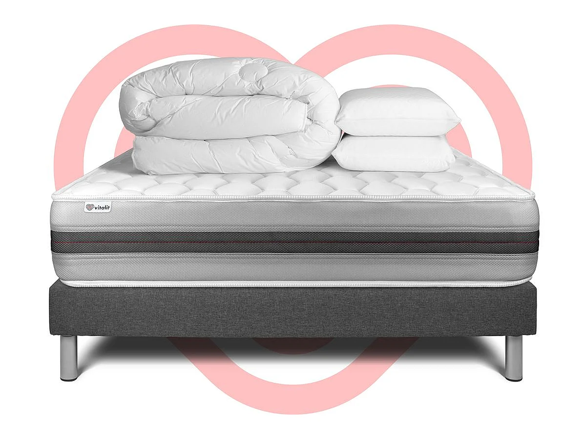 Pack prêt à dormir VITALSPRING RECOVER 140 x 190 cm sommier Kit gris