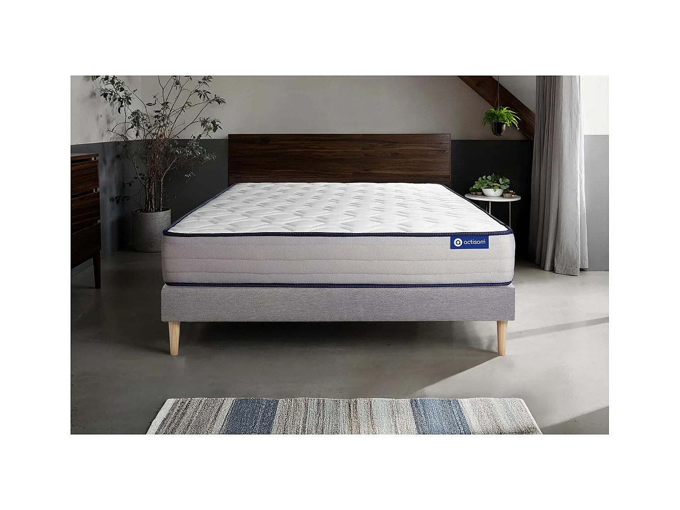 Ensemble matelas Mémoire de forme ACTIMEMO FORM 140x190 cm 5zones de confort + sommier KIT gris