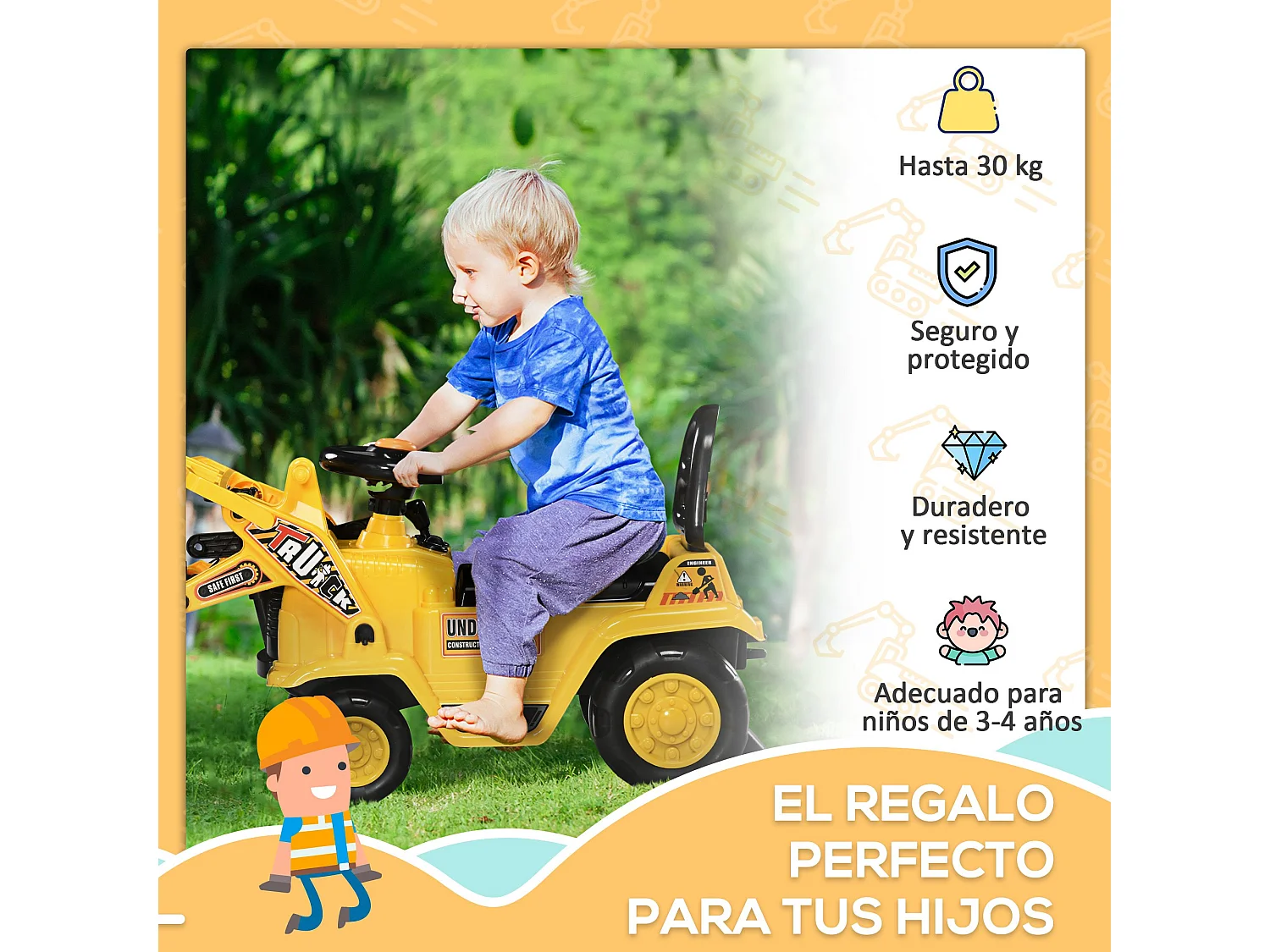 Tractor sin pedales amarillo 83x27x39 cm HOMCOM