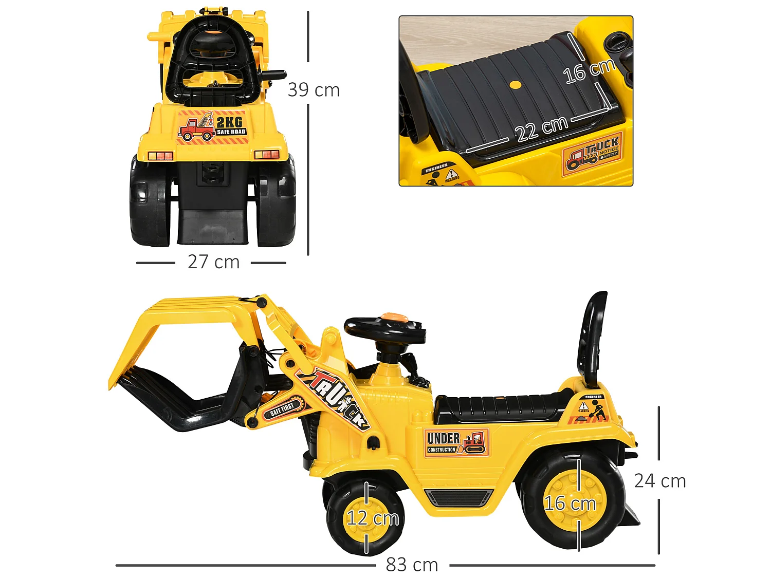 Tractor sin pedales amarillo 83x27x39 cm HOMCOM