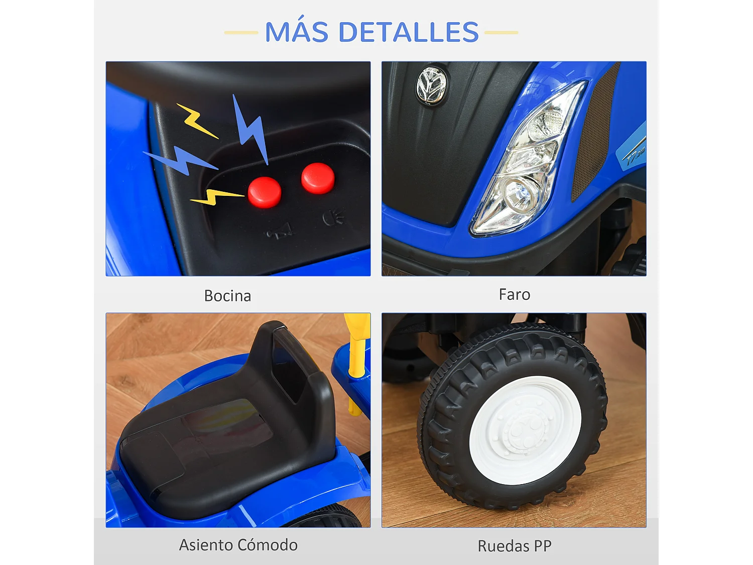 Tractor con remolque infantil azul 91x29x44 cm HOMCOM