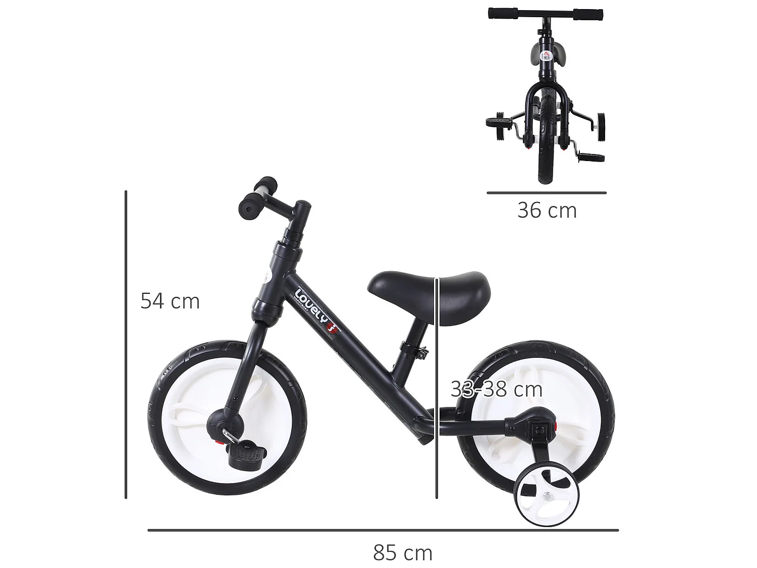 Bicicleta de equilibrio negro 85x36x54cm HOMCOM