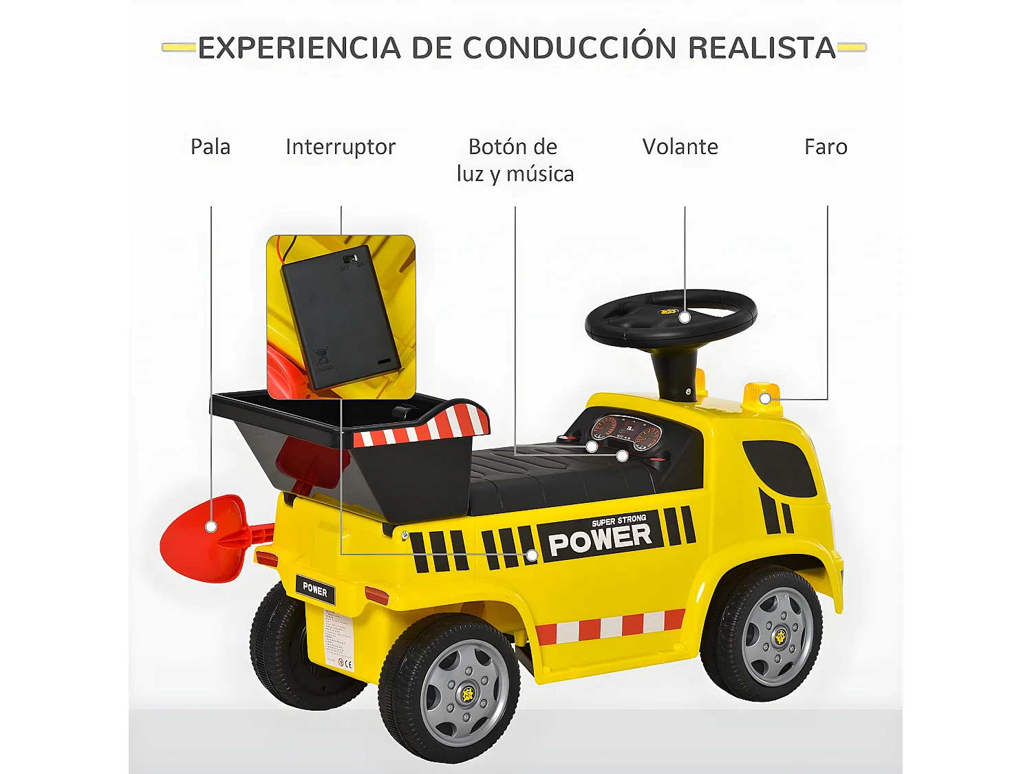 Coche correpasillos infantil amarillo 72x28.2x42 cm HOMCOM