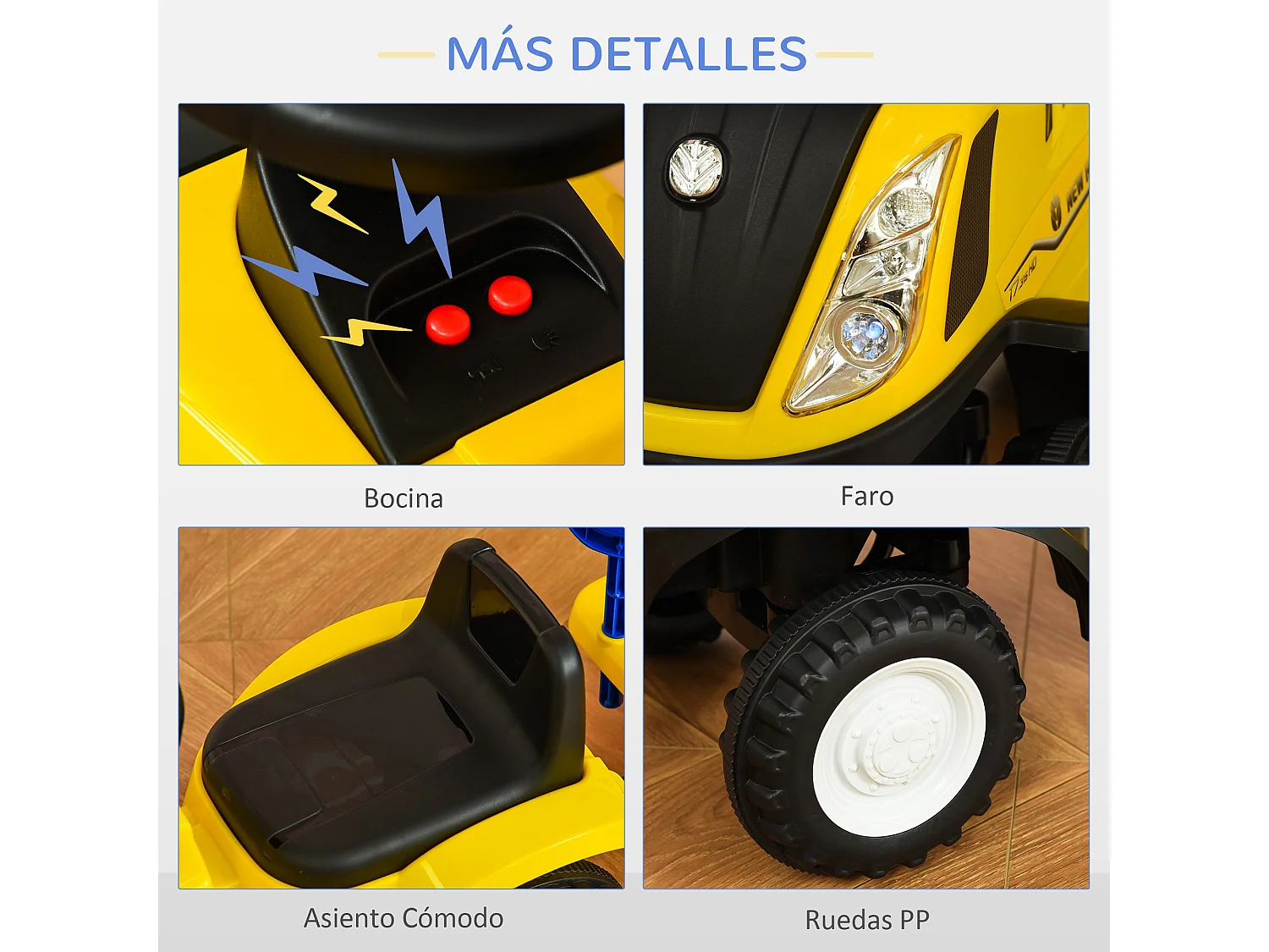 Tractor con remolque infantil amarillo 91x29x44 cm HOMCOM