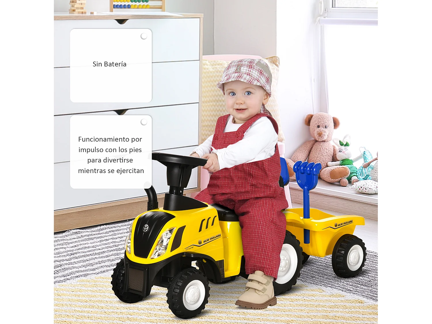 Tractor con remolque infantil amarillo 91x29x44 cm HOMCOM