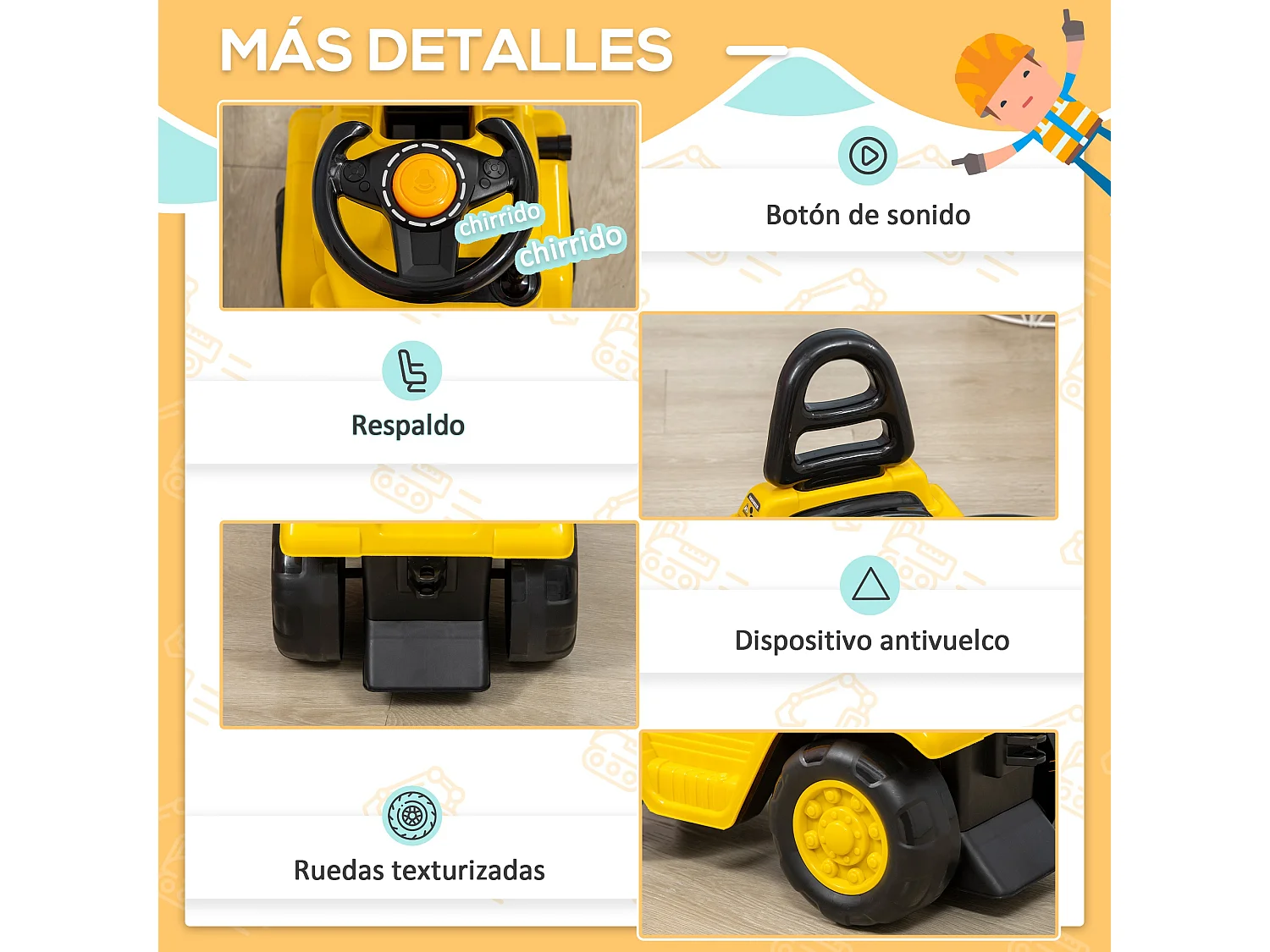 Tractor sin pedales amarillo 86x27.5x47.5 cm HOMCOM