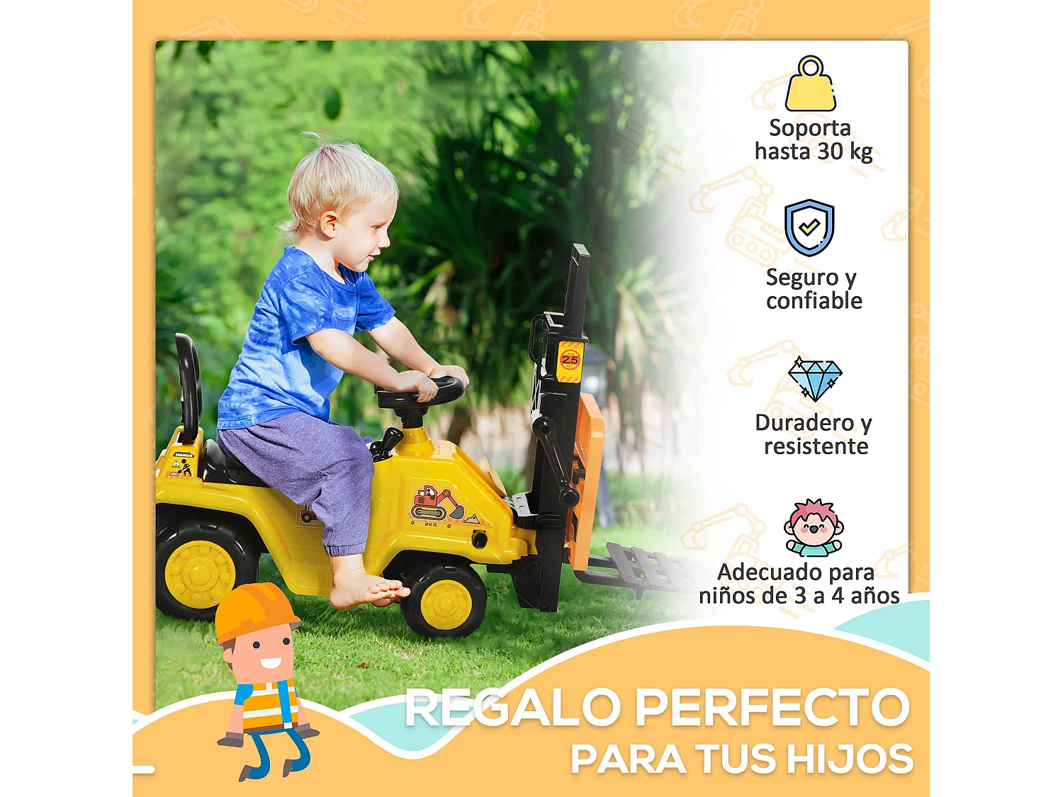 Tractor sin pedales amarillo 86x27.5x47.5 cm HOMCOM
