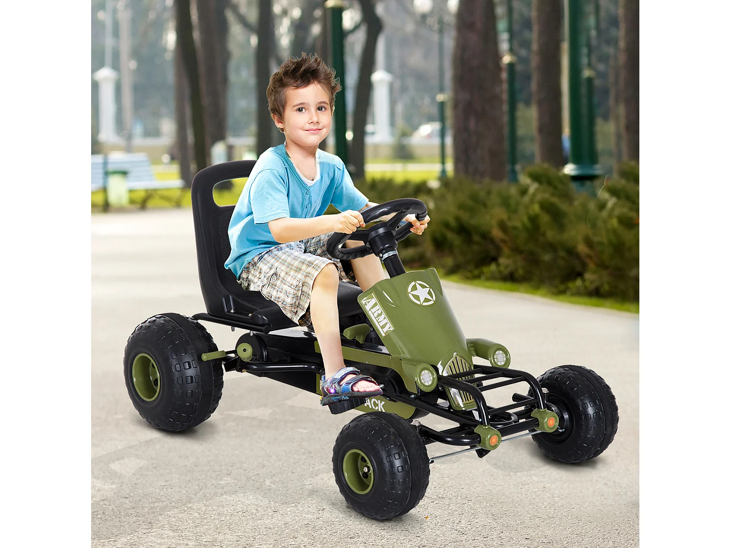 Go-kart a pedales para niño negro y verde 99x65x56cm HOMCOM