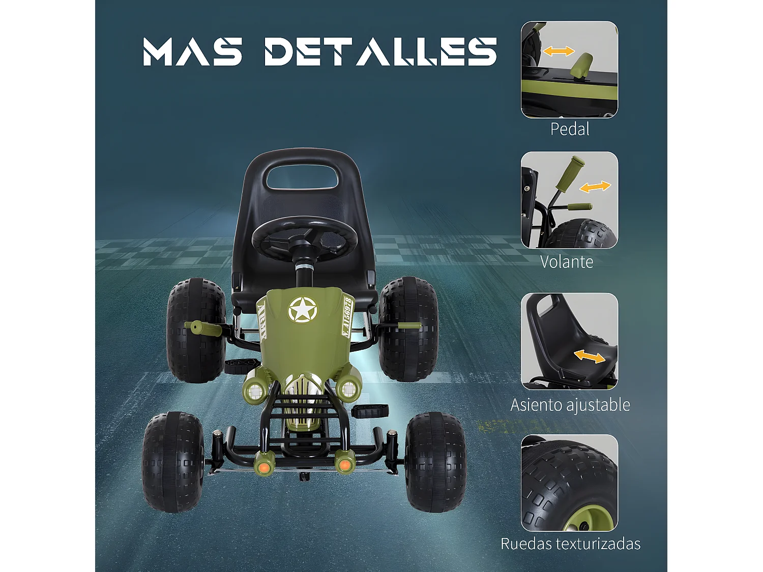 Go-kart a pedales para niño negro y verde 99x65x56cm HOMCOM