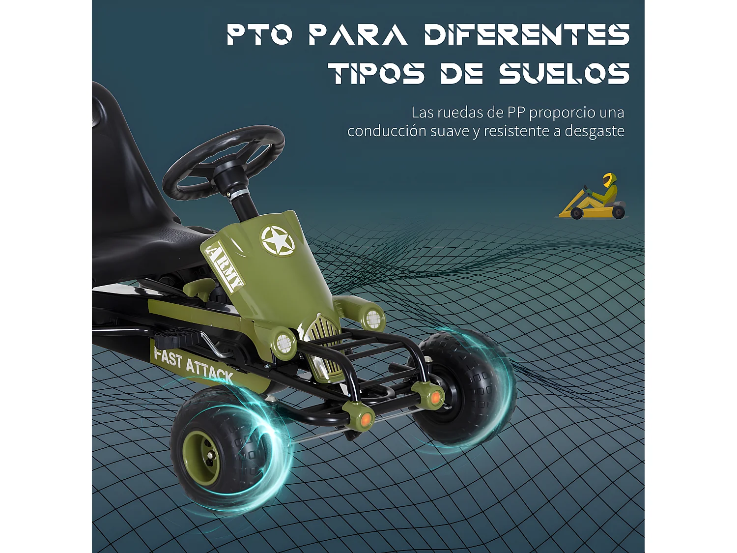 Go-kart a pedales para niño negro y verde 99x65x56cm HOMCOM