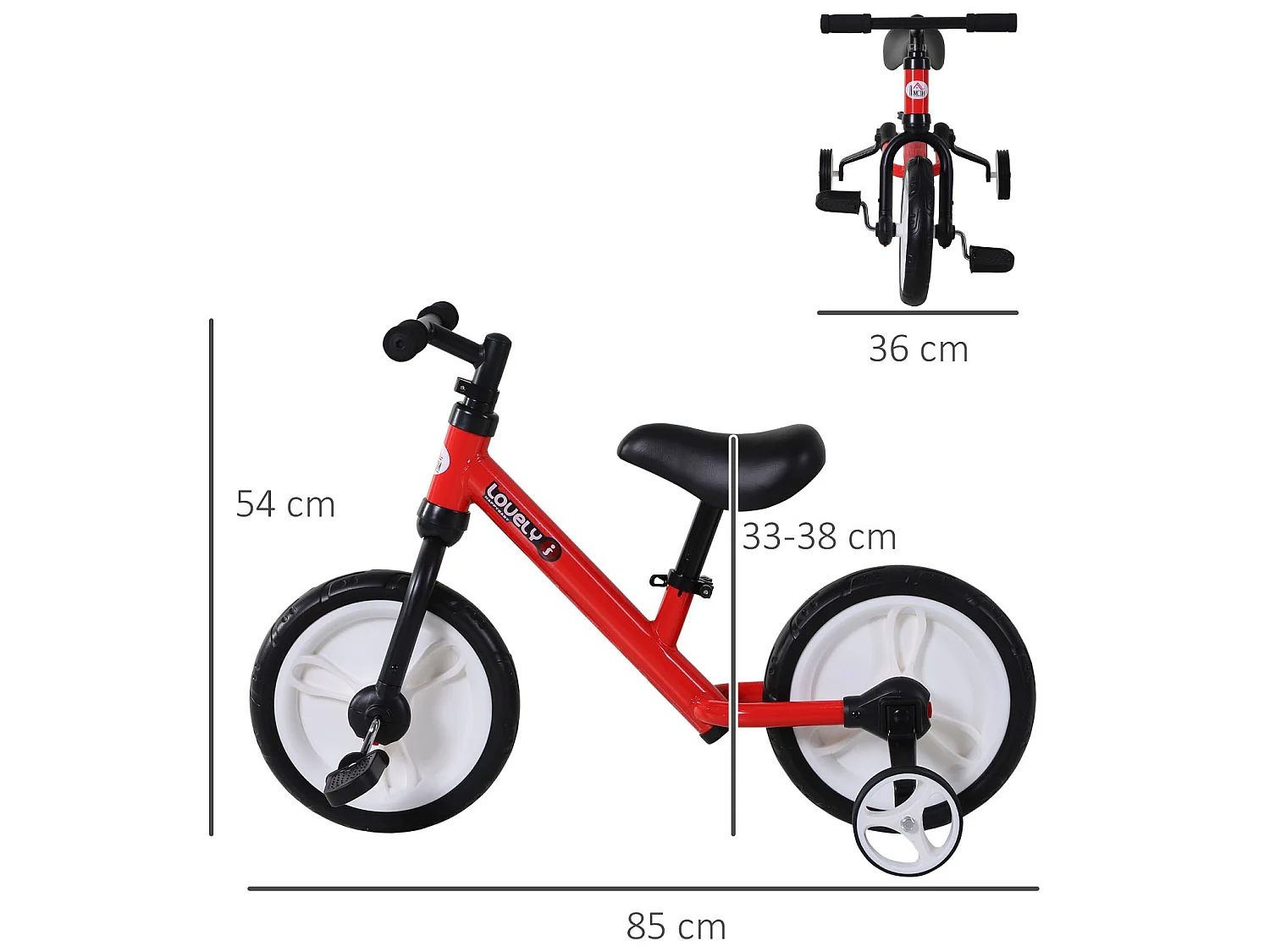 Bicicleta equilibrio 2 en 1 rojo 85x36x54cm HOMCOM