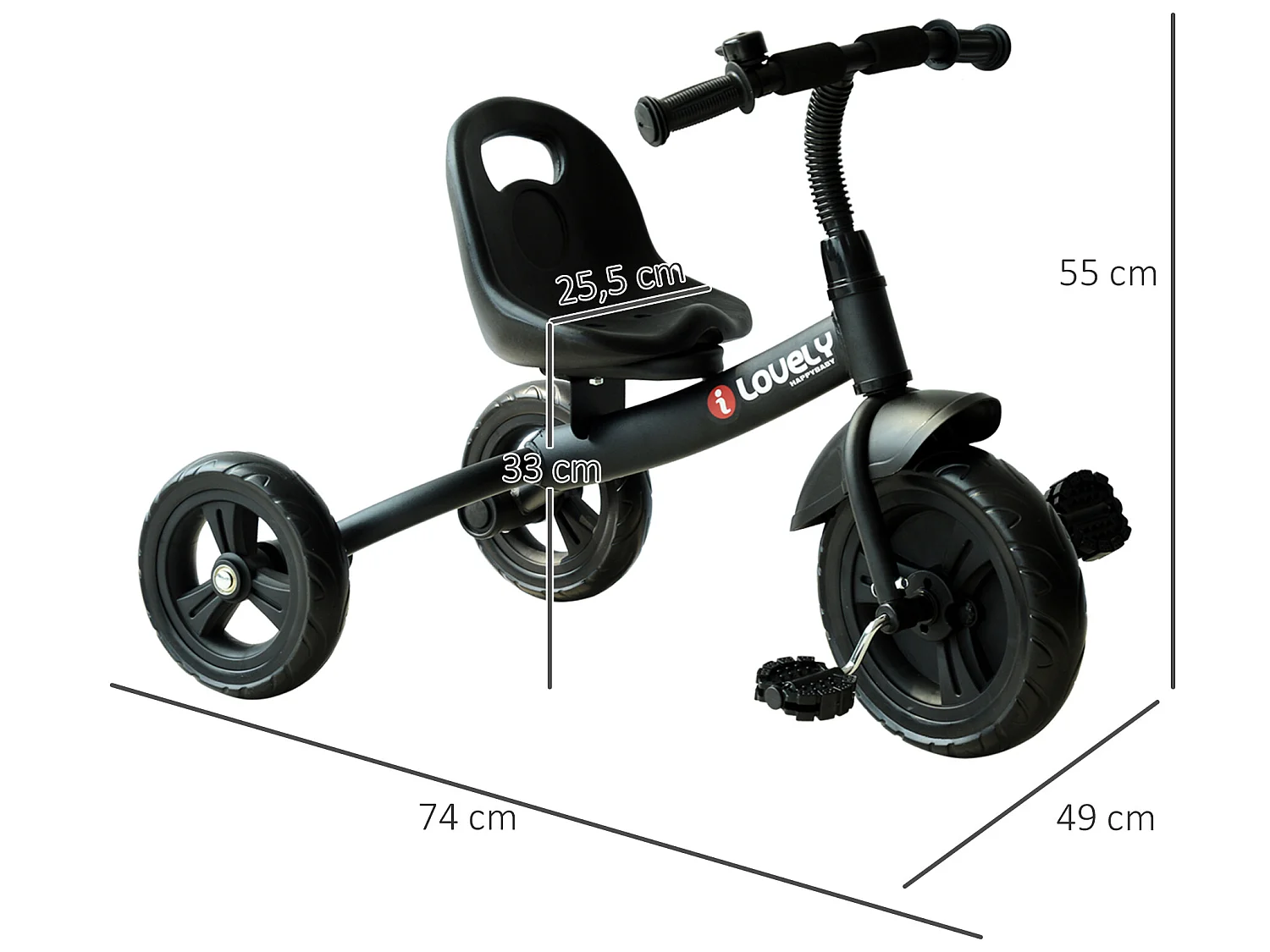 Triciclo para niños negro 74x49x55cm HOMCOM