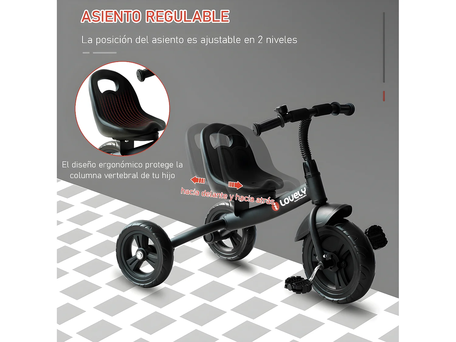 Triciclo para niños negro 74x49x55cm HOMCOM