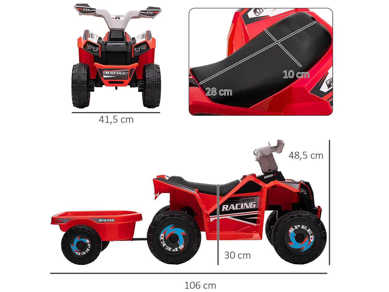 Quad eléctrico infantil rojo 106x41.5x48.5 cm HOMCOM