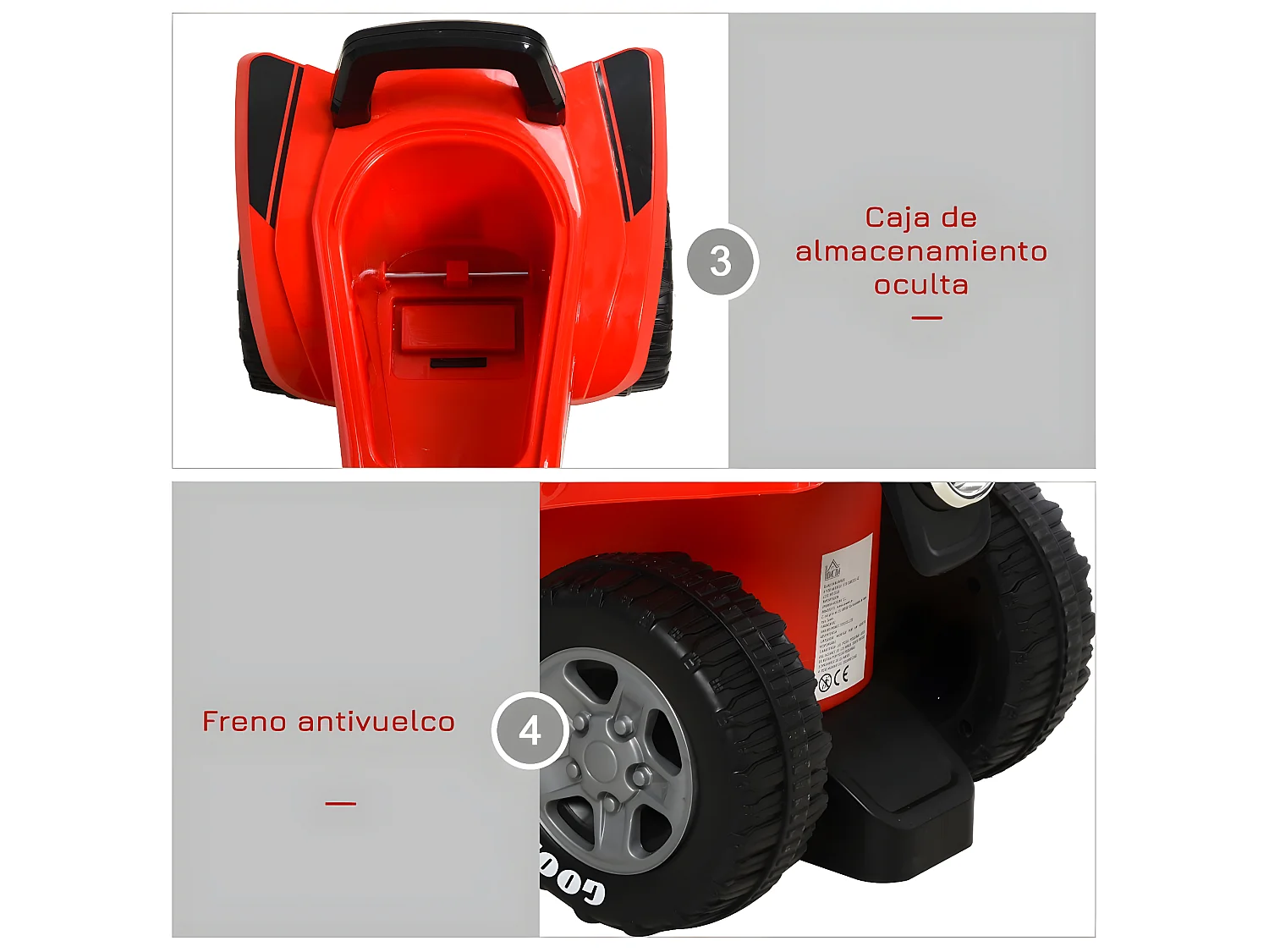 Quad infantil rojo 60x31x42cm HOMCOM