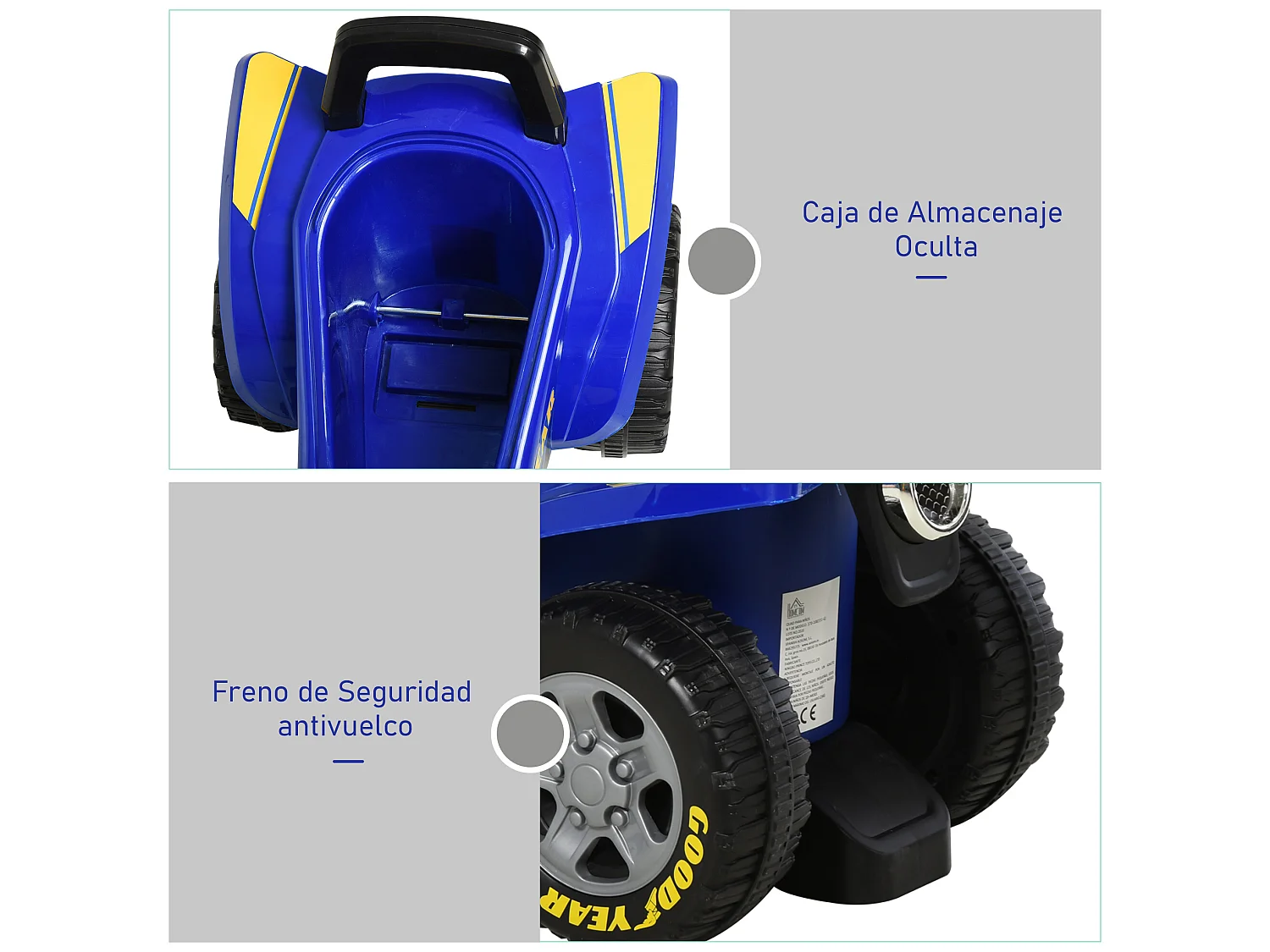 Quad infantil azul 60x31x42 cm HOMCOM