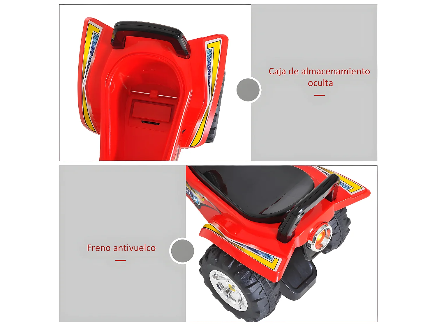 Quad correpasillos infantil rojo 60x38x42 cm HOMCOM