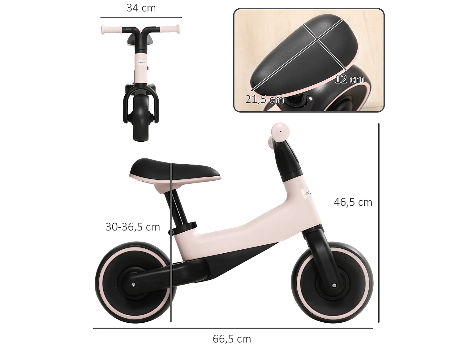 Bicicleta sin pedales rosa 66.5x34x46.5 cm AIYAPLAY