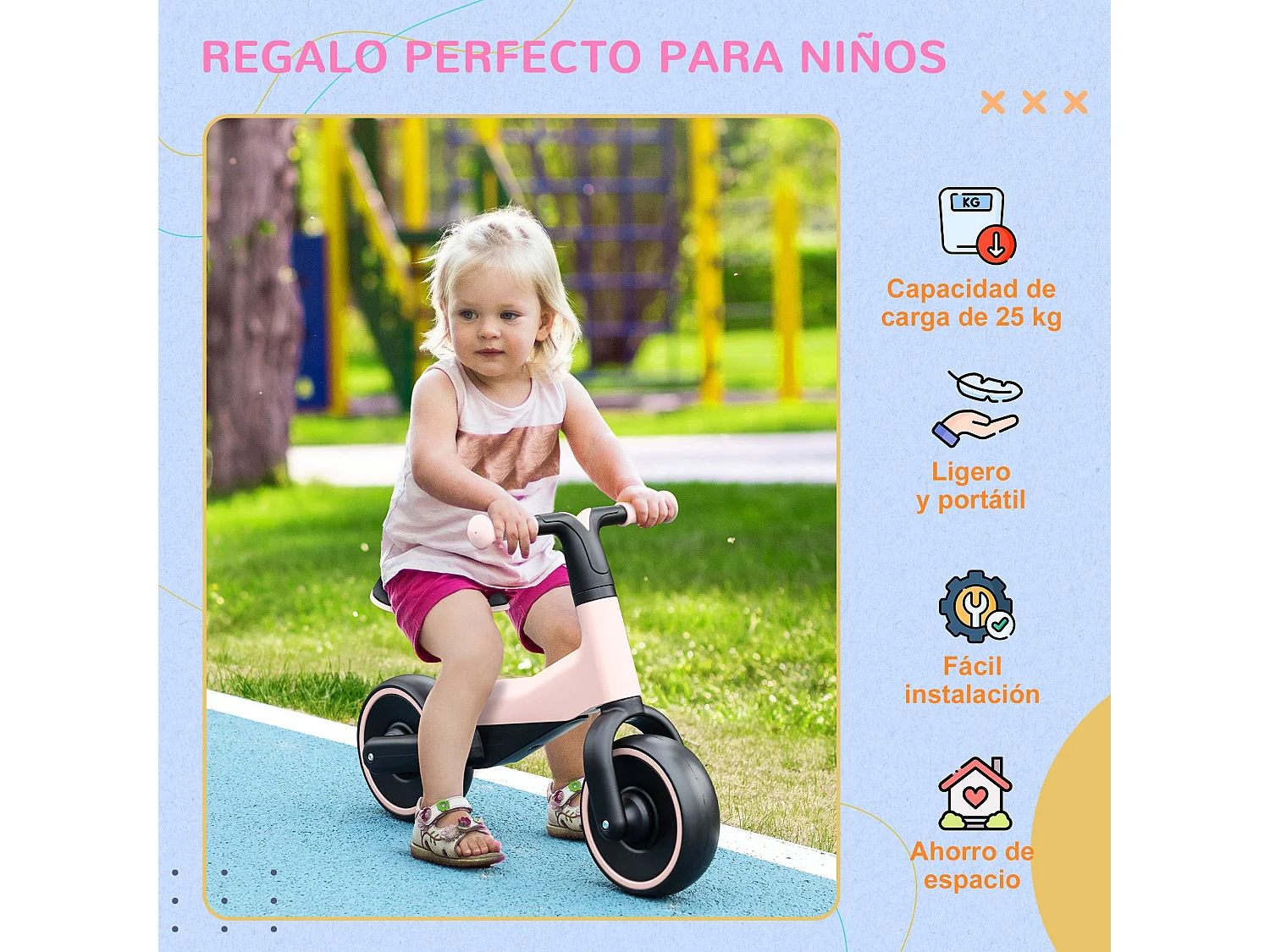 Bicicleta sin pedales rosa 66.5x34x46.5 cm AIYAPLAY