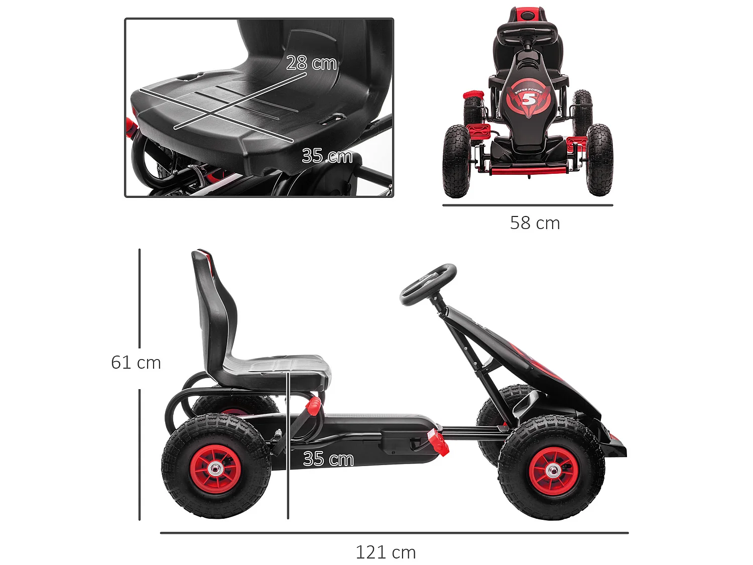 Gokart a pedales rojo 121x58x61 cm HOMCOM