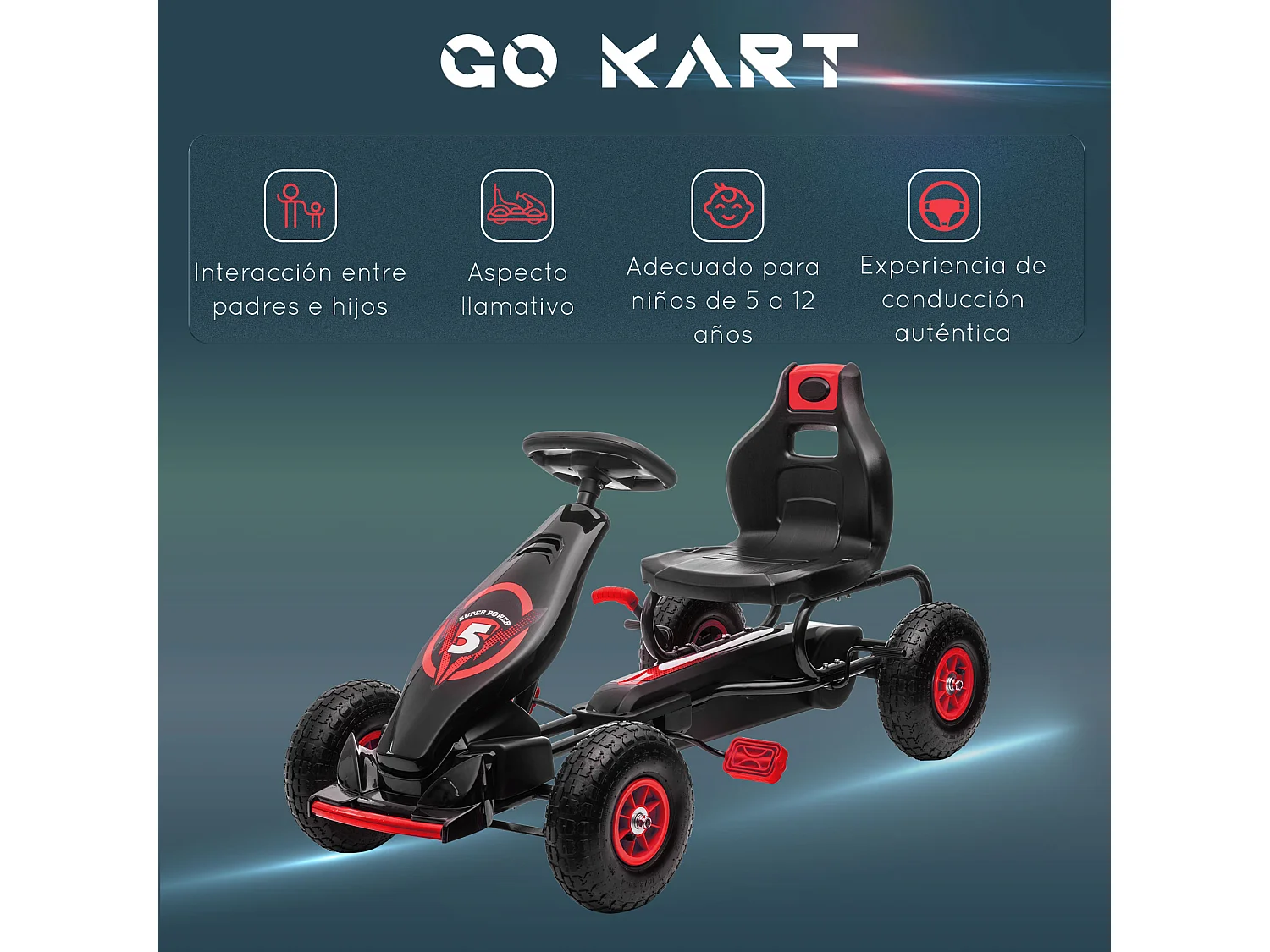 Gokart a pedales rojo 121x58x61 cm HOMCOM