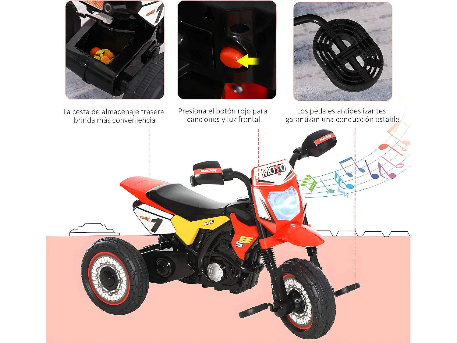 Triciclo para bebé rojo 71x40x51 cm HOMCOM