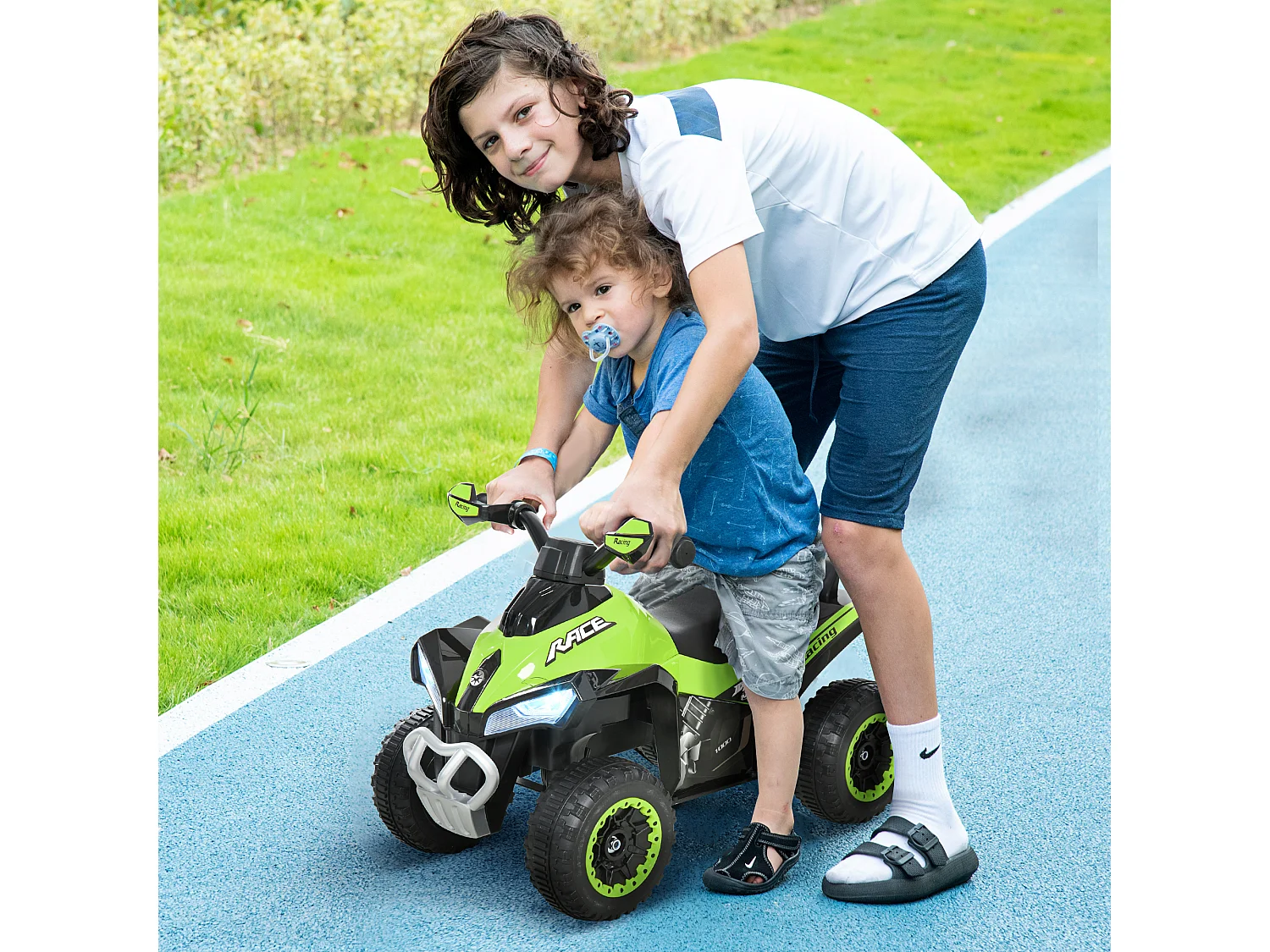 Quad correpasillo para niños verde 67.5x38x44 cm HOMCOM