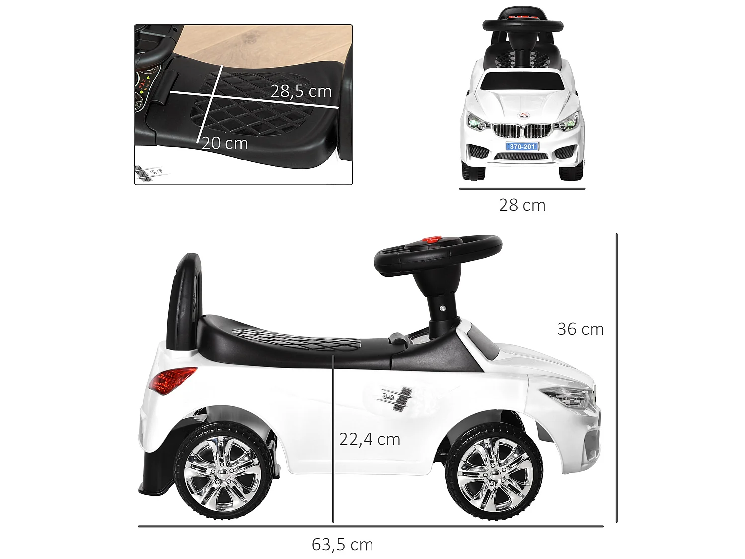 Coche correpasillos para niños blanco 63.5x28x36 cm HOMCOM