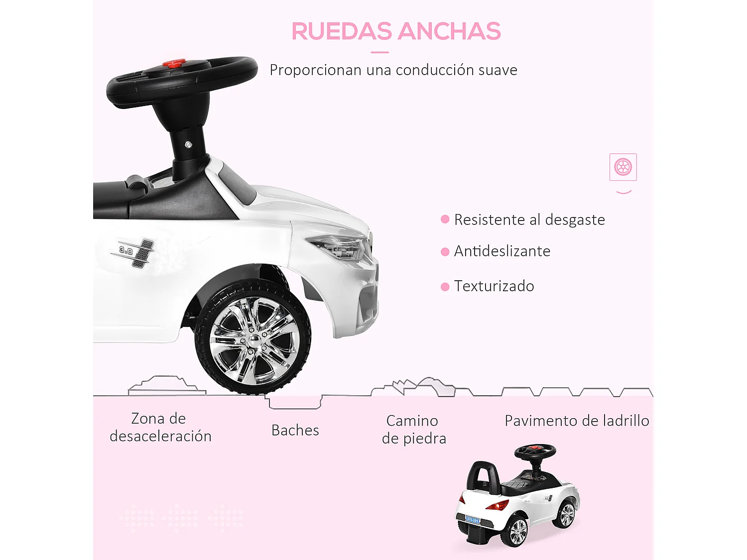 Coche correpasillos para niños blanco 63.5x28x36 cm HOMCOM