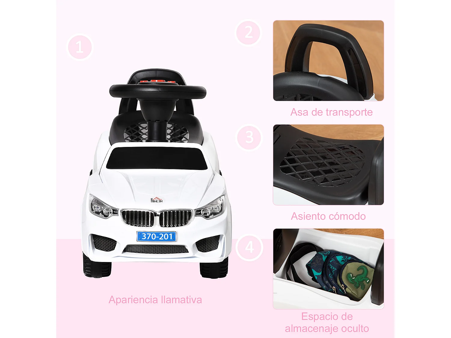 Coche correpasillos para niños blanco 63.5x28x36 cm HOMCOM