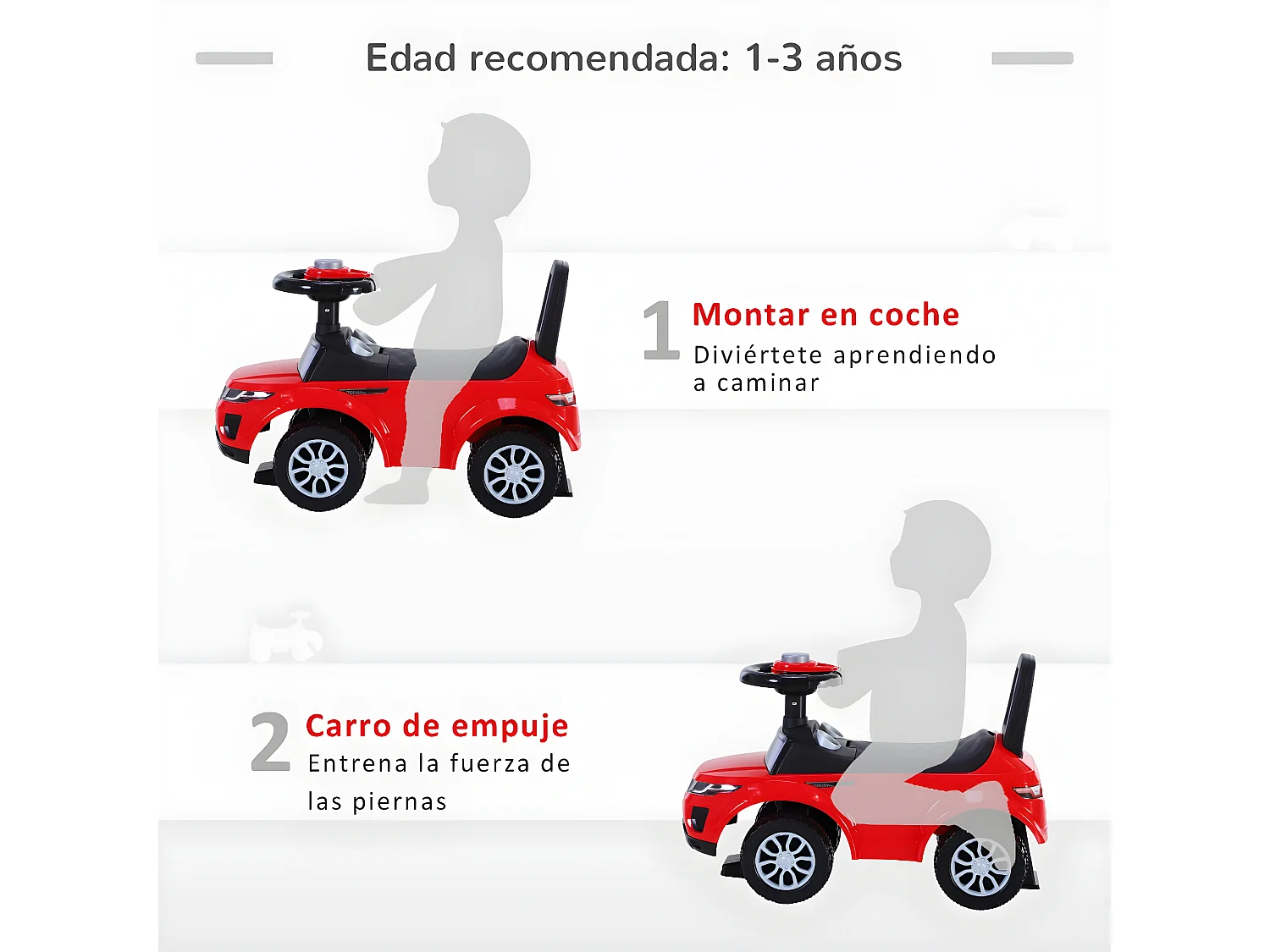 Quad correpasillos para niño rojo 62x28x41,5cm HOMCOM