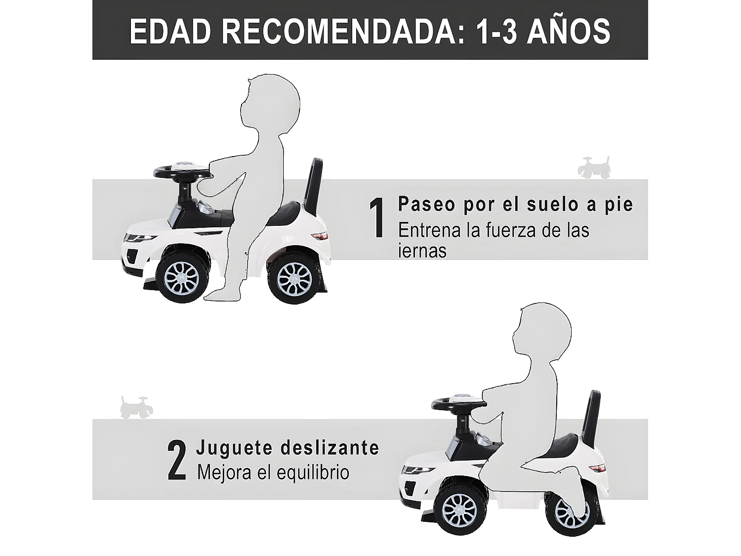 Quad correpasillos para niño blanco 62x28x41,5cm HOMCOM