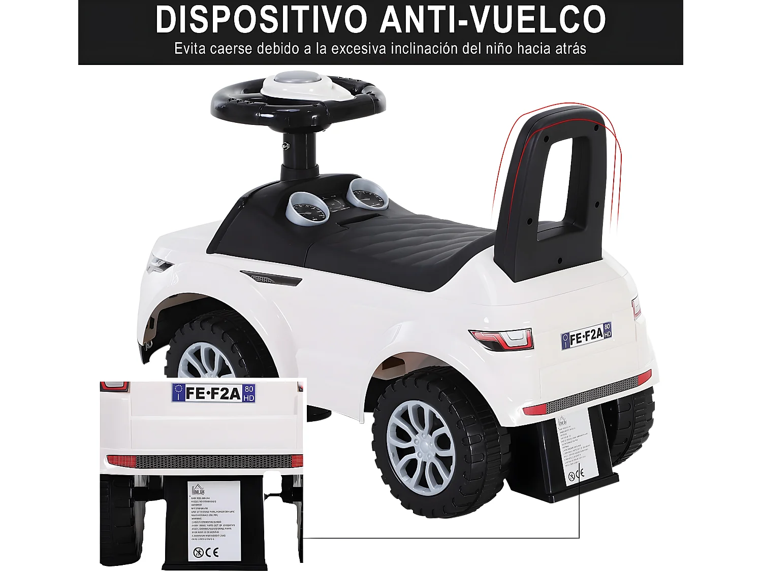 Quad correpasillos para niño blanco 62x28x41,5cm HOMCOM