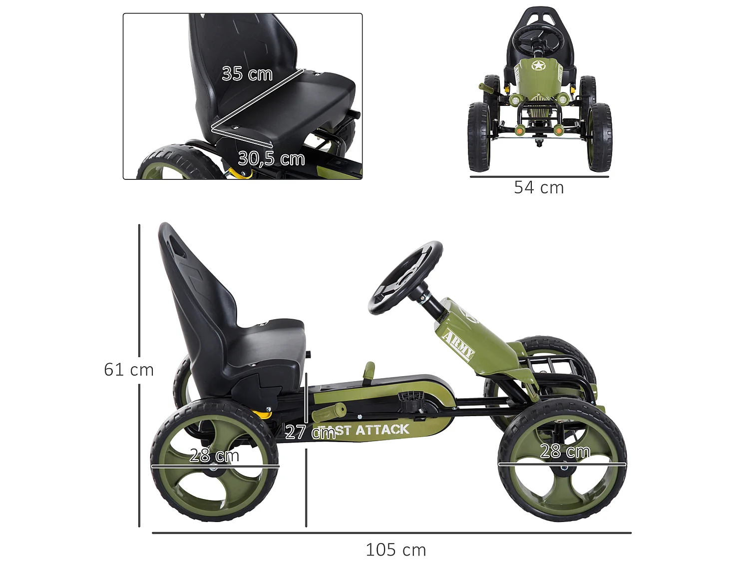 Go-kart a pedales verde 105x54x61 cm HOMCOM