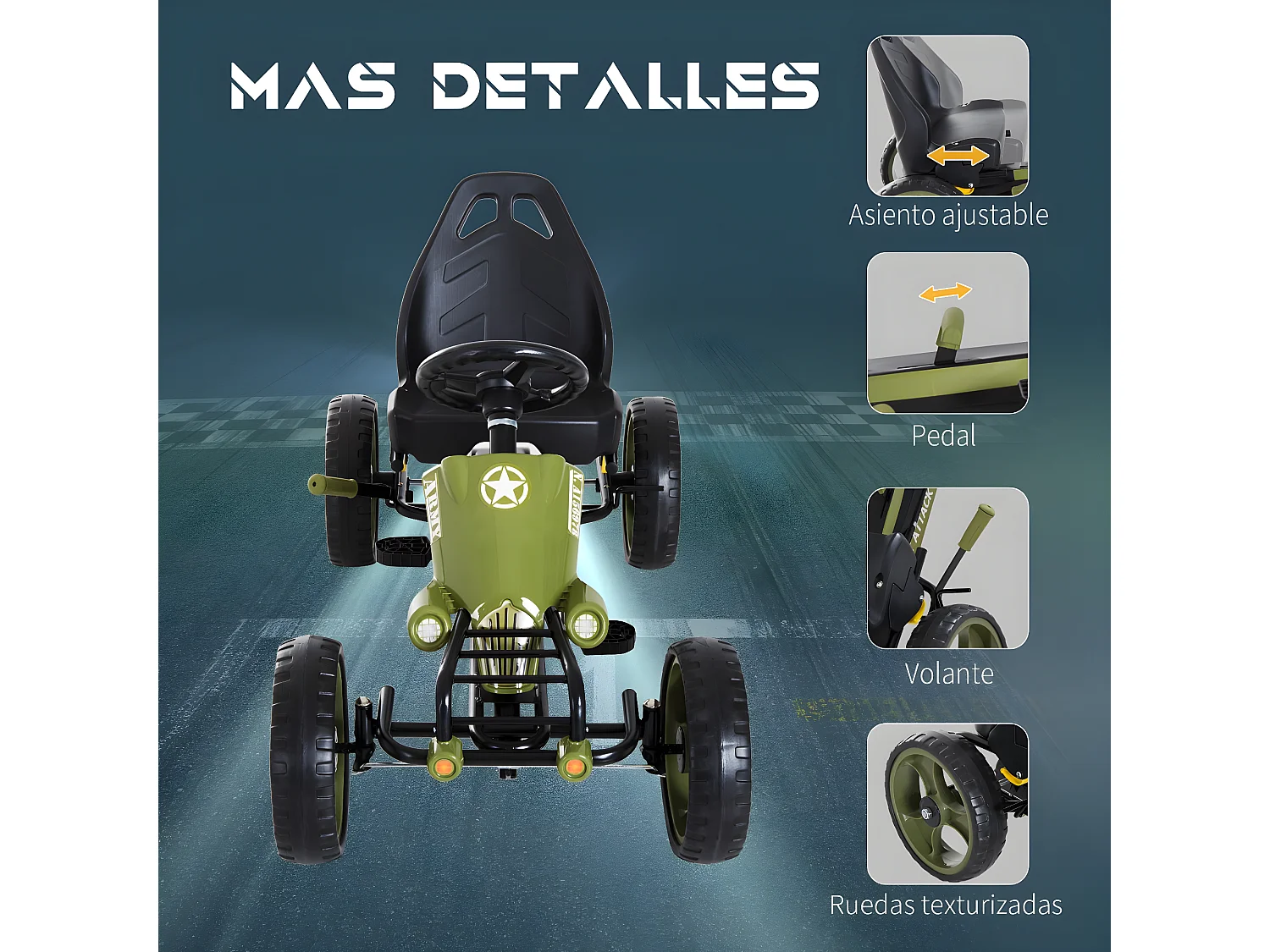 Go-kart a pedales verde 105x54x61 cm HOMCOM