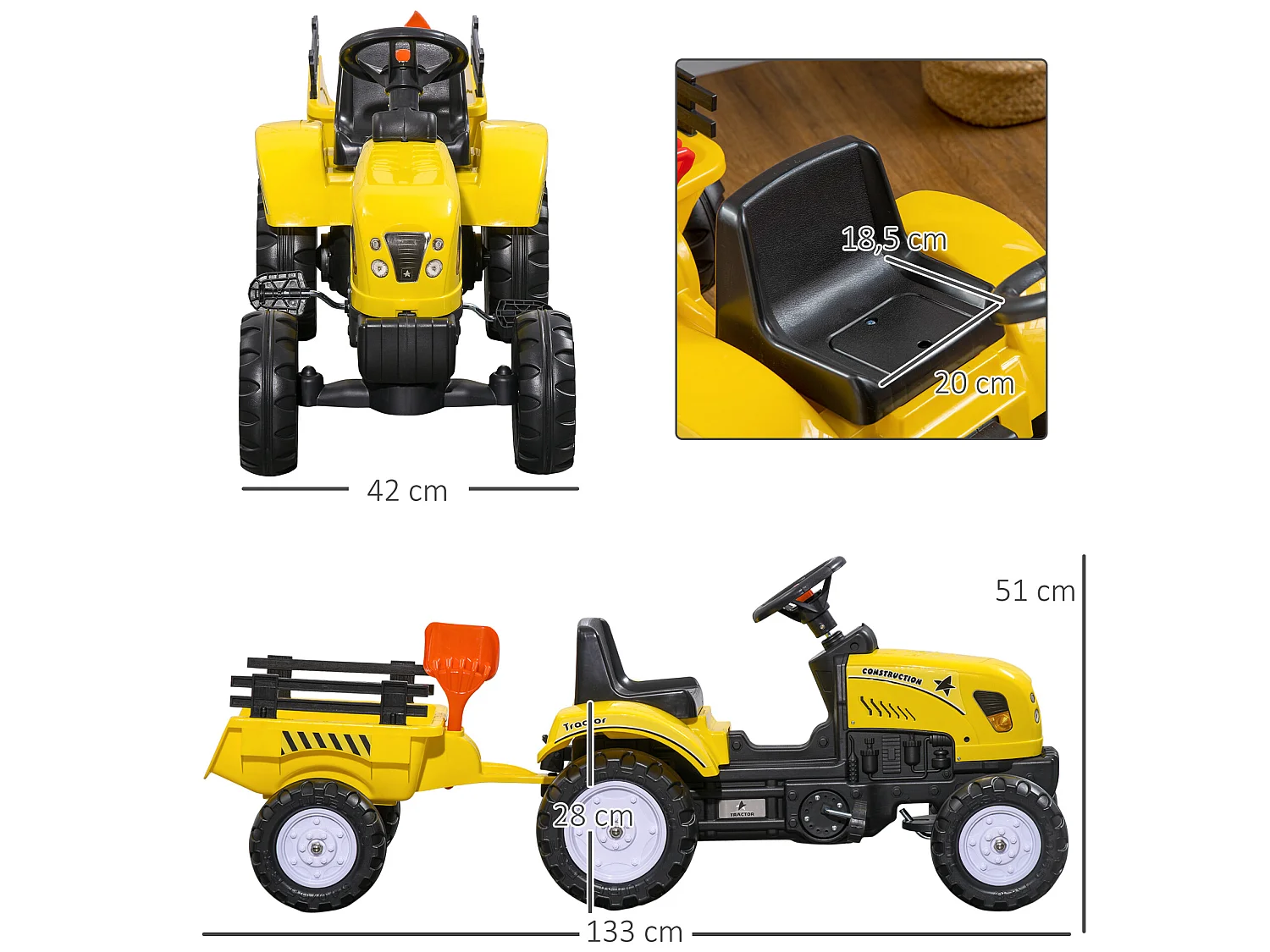 Tractor infantil amarillo 133x42x51 cm HOMCOM