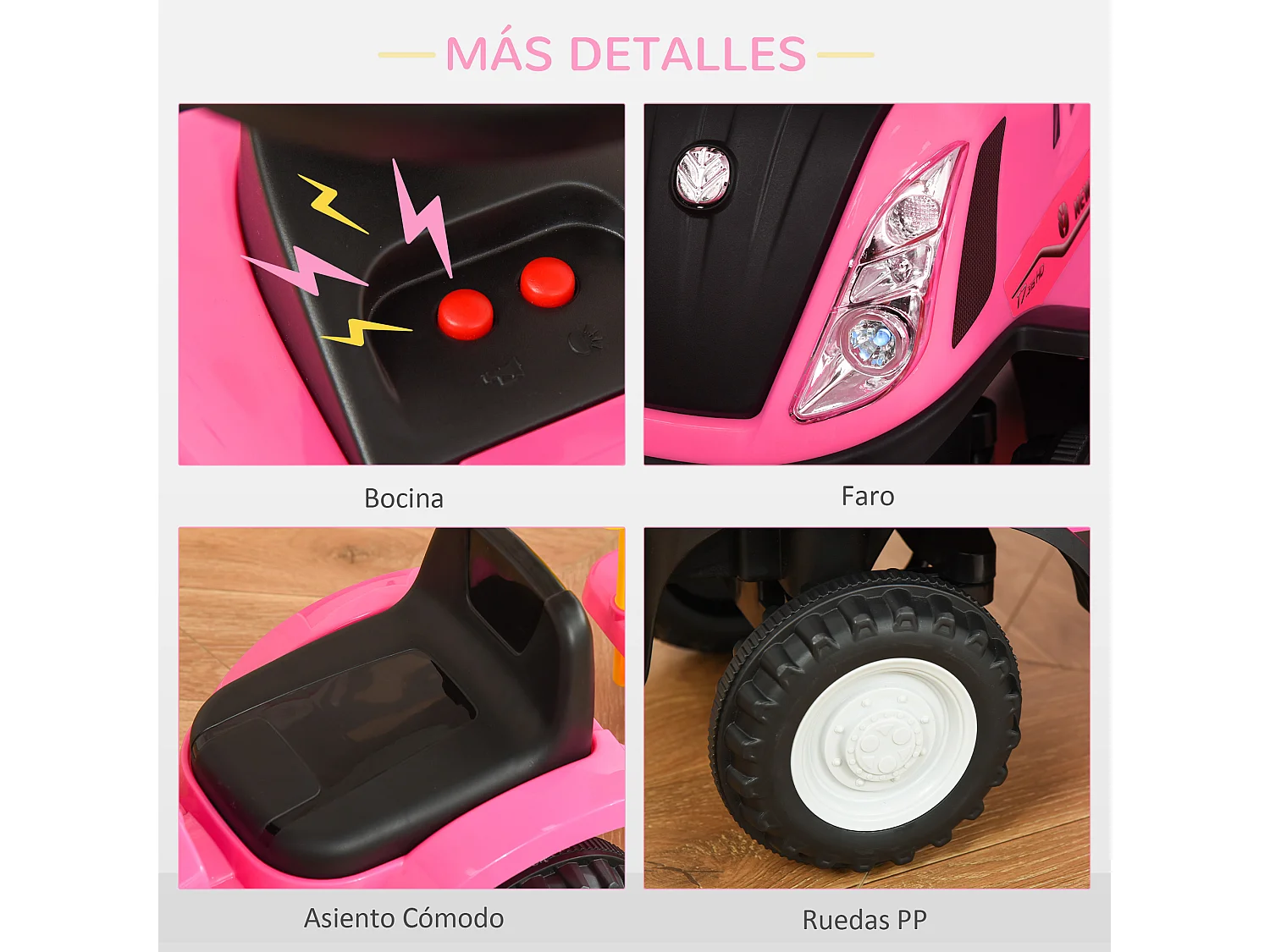 Tractor con remolque infantil rosa 91x29x44 cm HOMCOM