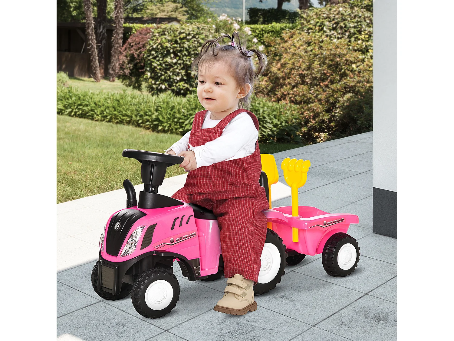 Tractor con remolque infantil rosa 91x29x44 cm HOMCOM