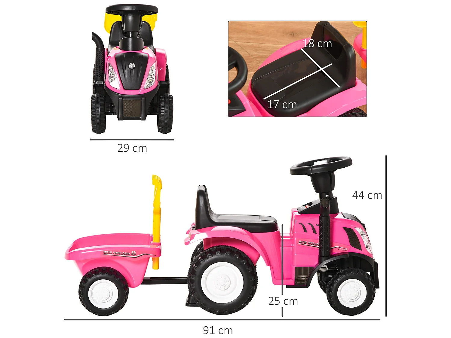Tractor con remolque infantil rosa 91x29x44 cm HOMCOM