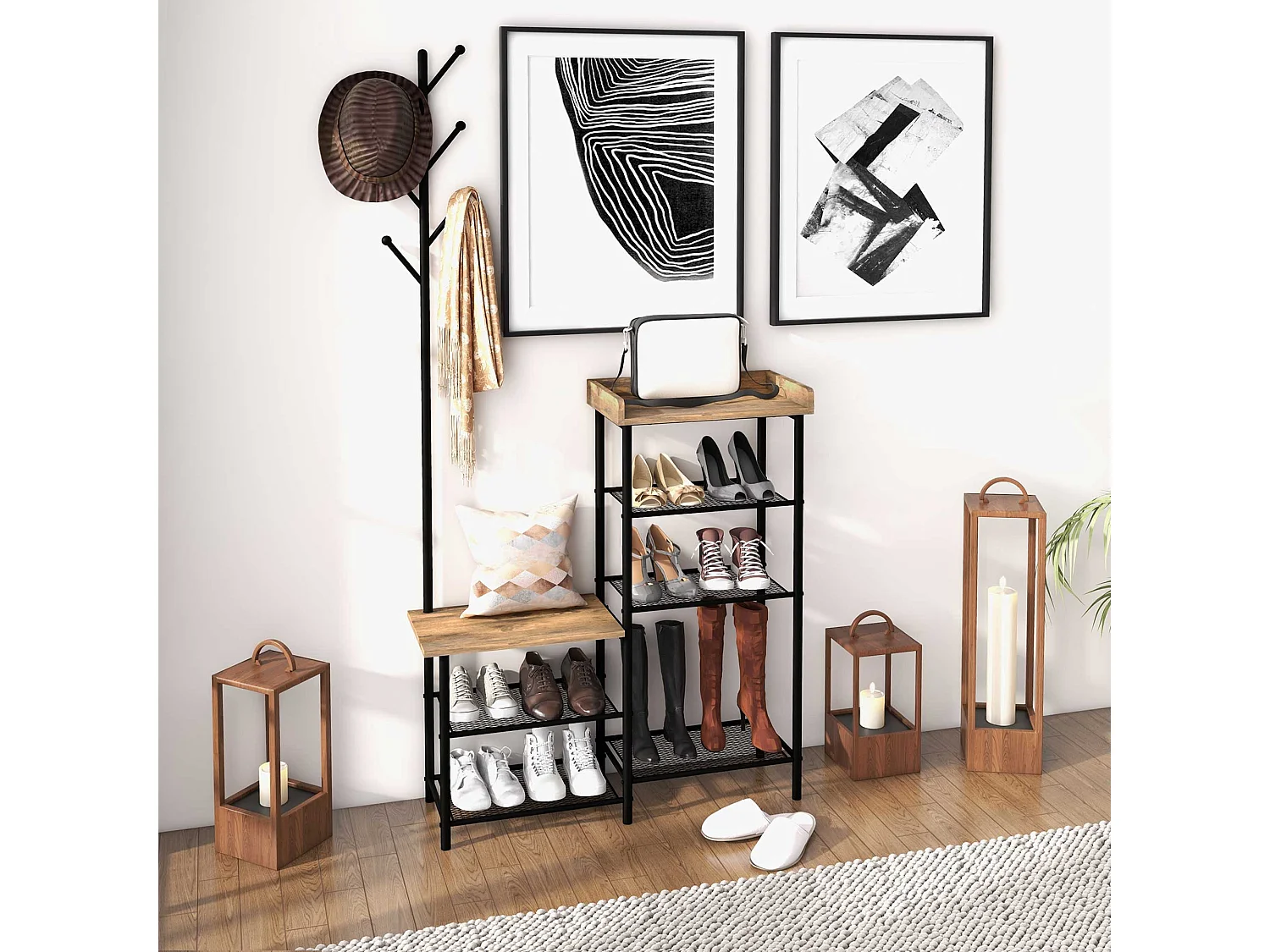 Perchero con zapatero marrón rústico 92.5x28.2x182 cm HOMCOM